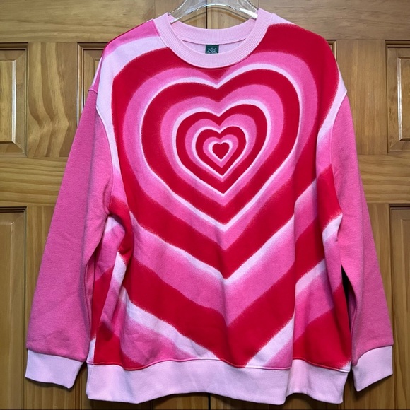 Wild Fable Pink/Red Heart Sweatshirt Unisex NWT - Picture 2 of 7